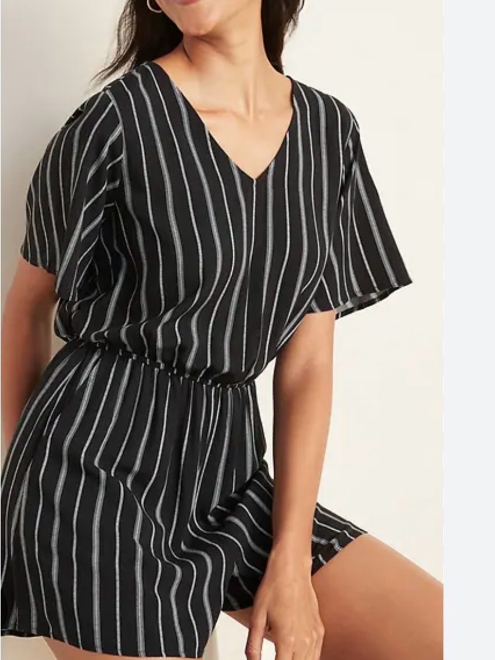 Old Navy Black Romper with White Pinstripes Size XS